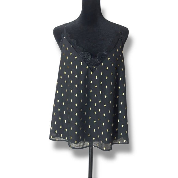 Adore Me Black Lace Cami w/ Gold Accents Adjustable Straps Black Lace Loose Fit - Picture 4 of 16